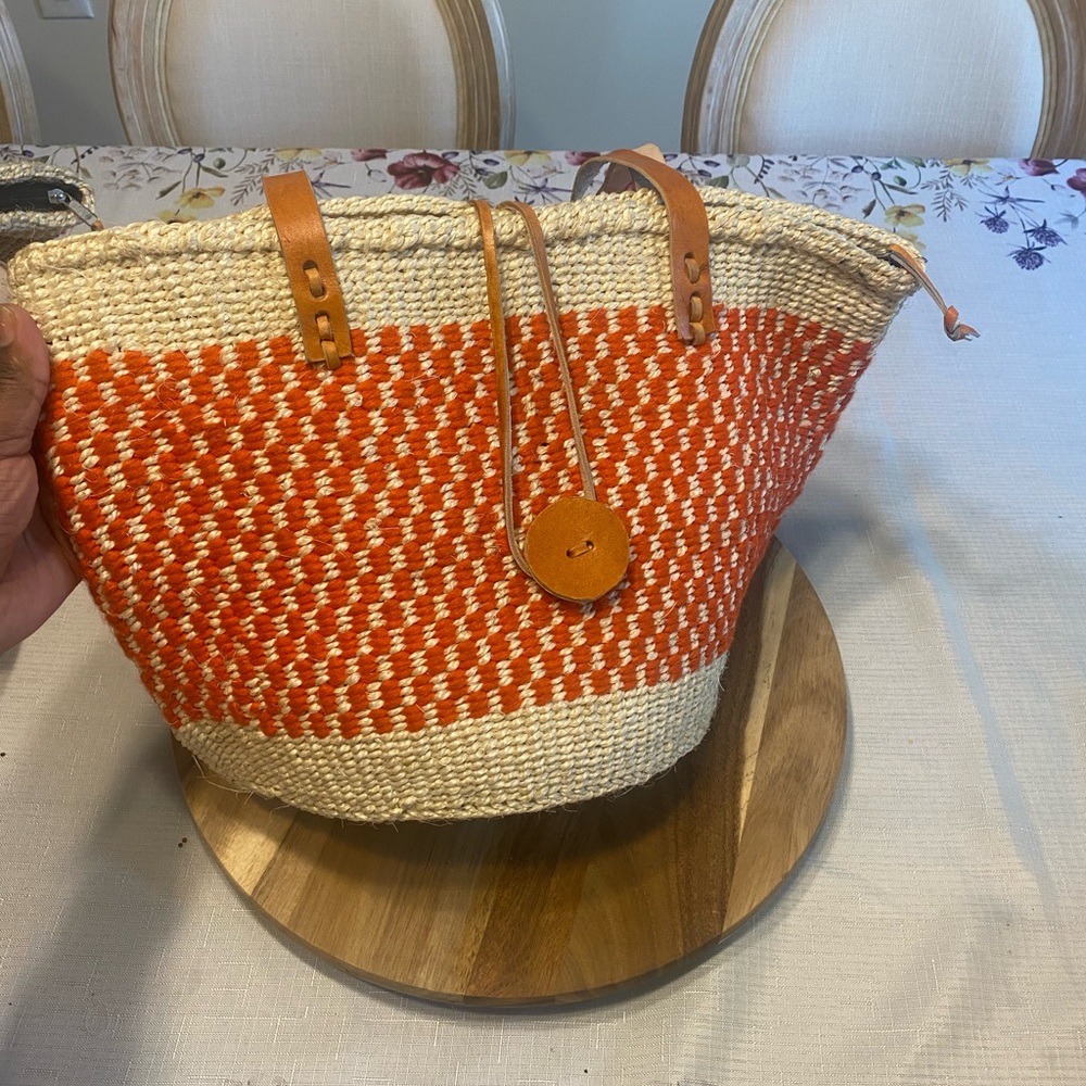 Chic Orange and Tan Woven Tote Bag